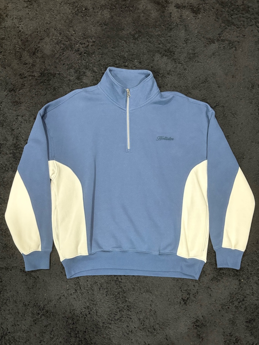 Hollister Men’s Quarter Zip Sweater-Blue With White Detail-Like New